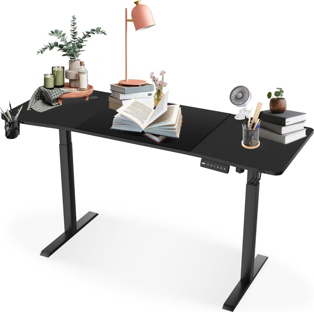 JOIEYOU 160x60cm Schreibtische Bürotisch mit Kabel-Organizer & Metallhaken 75cm-120cm Höhenverstellbarer Computertische Elektrischer Steh-Sitz Ti...