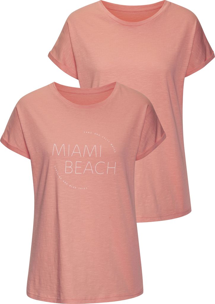 VIVANCE T-Shirt 2 -teilig peach bedruckt, peach uni Größe 44/46