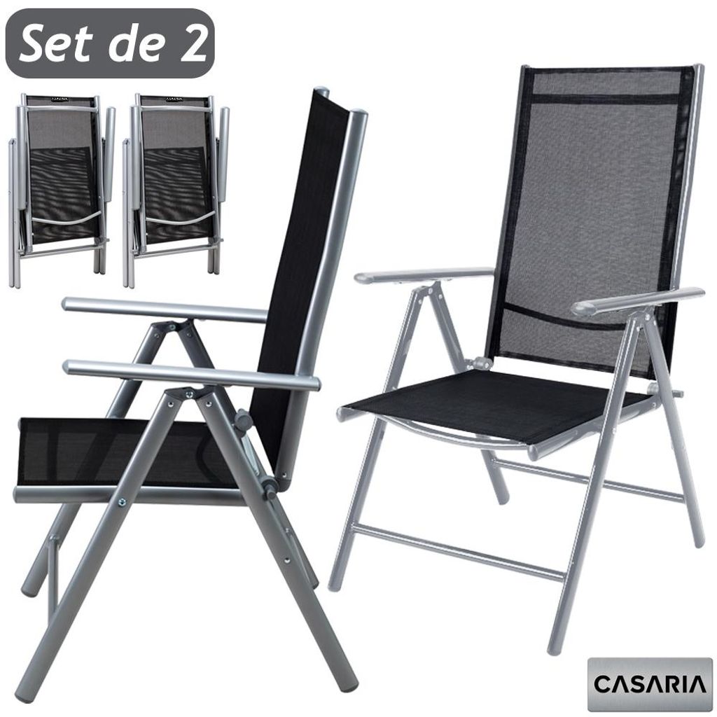 2x Chaises de jardin à dossier haut argent aluminium Image du produit 