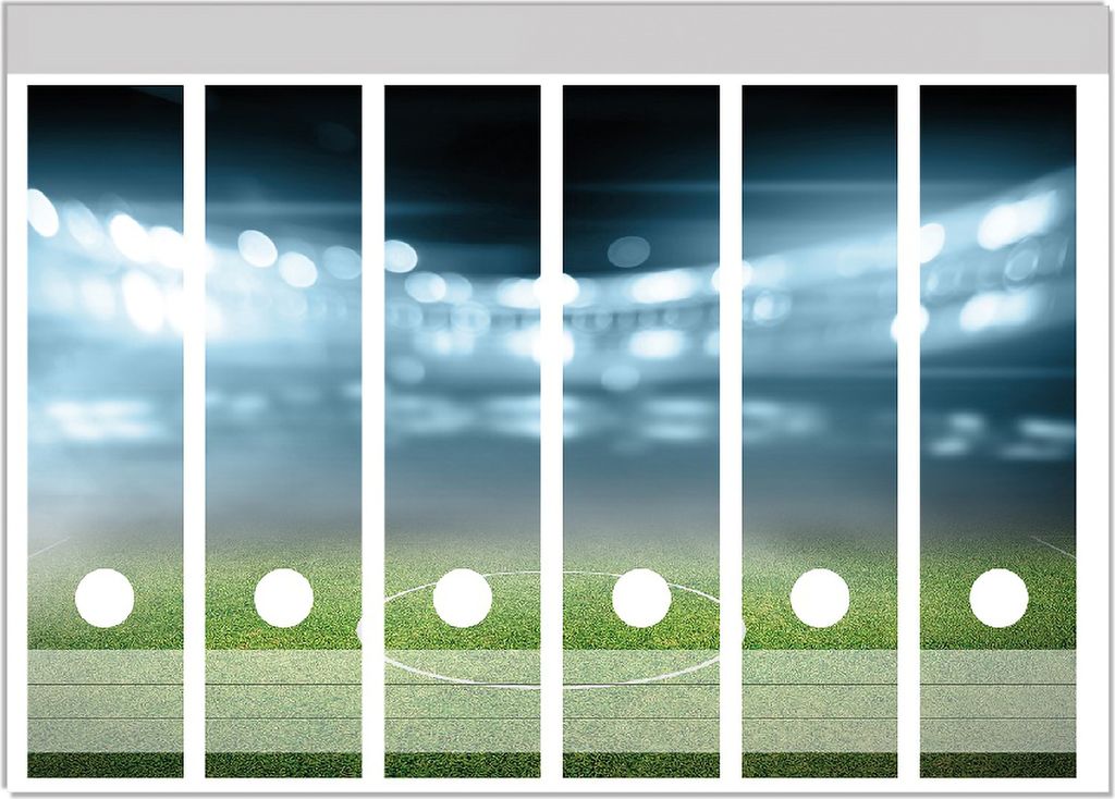 Wallario Ordnerrücken Sticker, selbstklebend für breite Ordner, 6 Stück, Motiv Fußball Stadion Mittellinie II