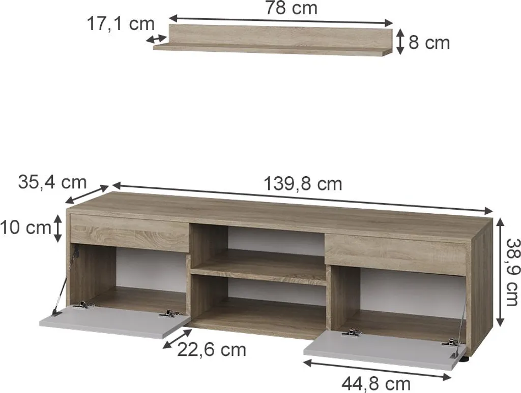 78。 Rangement salon efficace : meuble-paroi Vicco Berno Sonoma blanc 57823