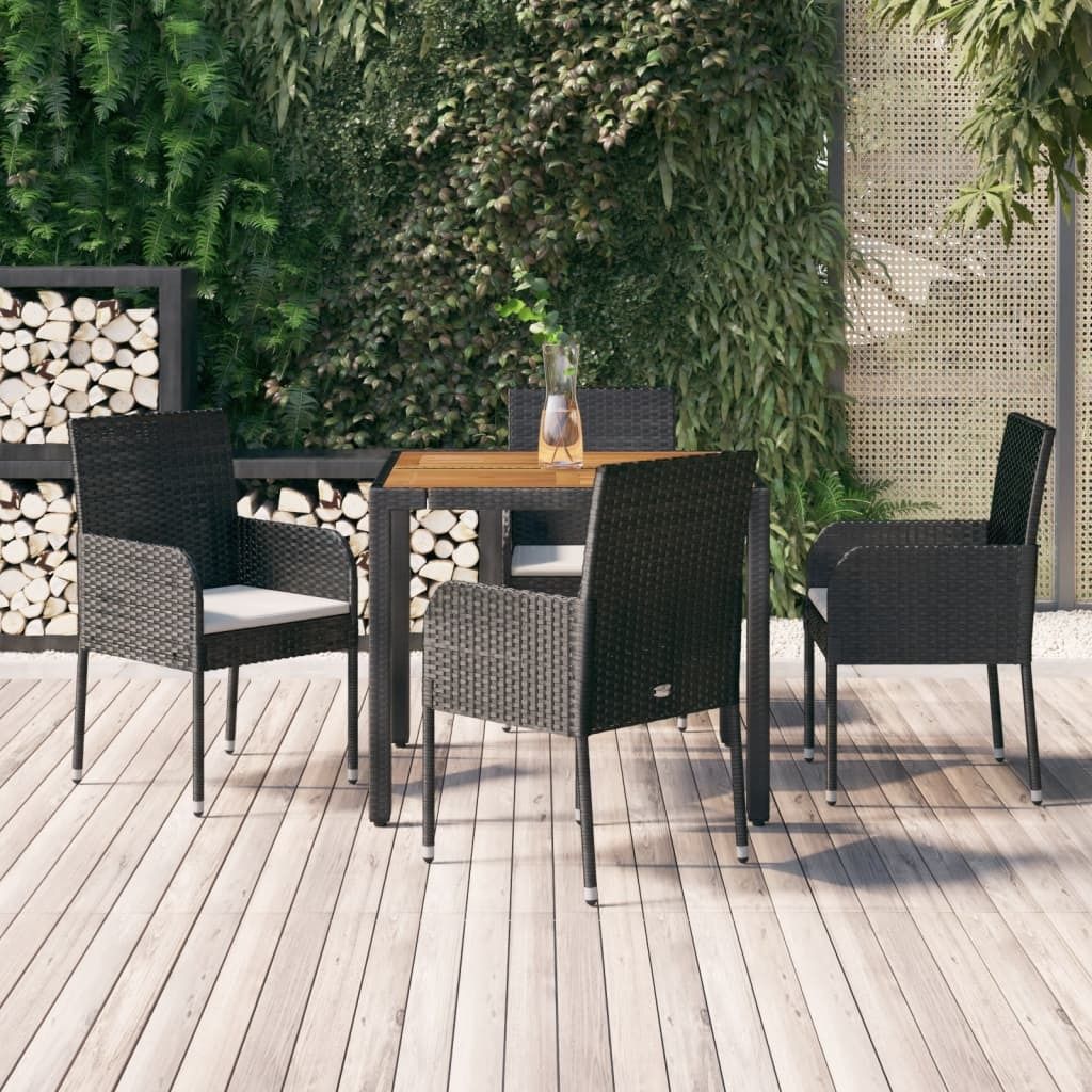 "2026 Promotion" 5-tlg. Garten-Essgruppe - mit Tisch und Stühlen - mit Kissen - Schwarz Poly Rattan - Gartenmöbelset CC9688