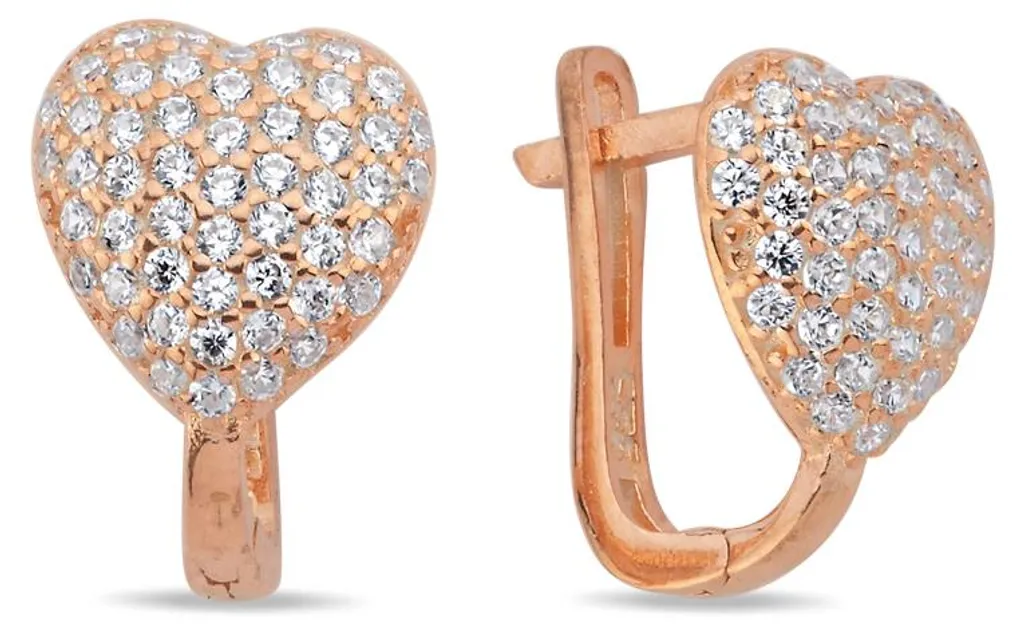 Dormeuses cœur argent 925 rose gold et cristaux scintillants pour elle