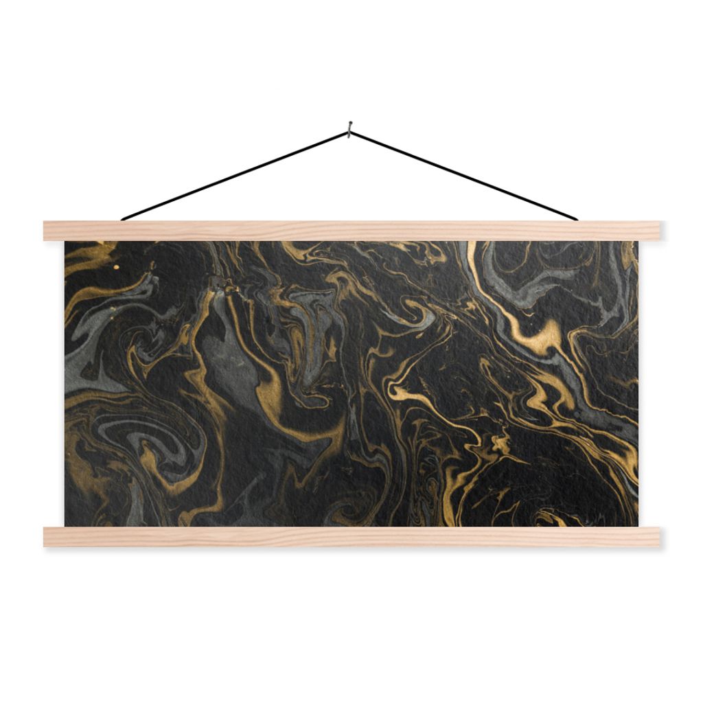 MuchoWow Textilposter Marmor - Textur - Grau - Gold - Marmoroptik - Luxus 120x60 cm mit holzfarbenen Rahmen - Klemmleiste