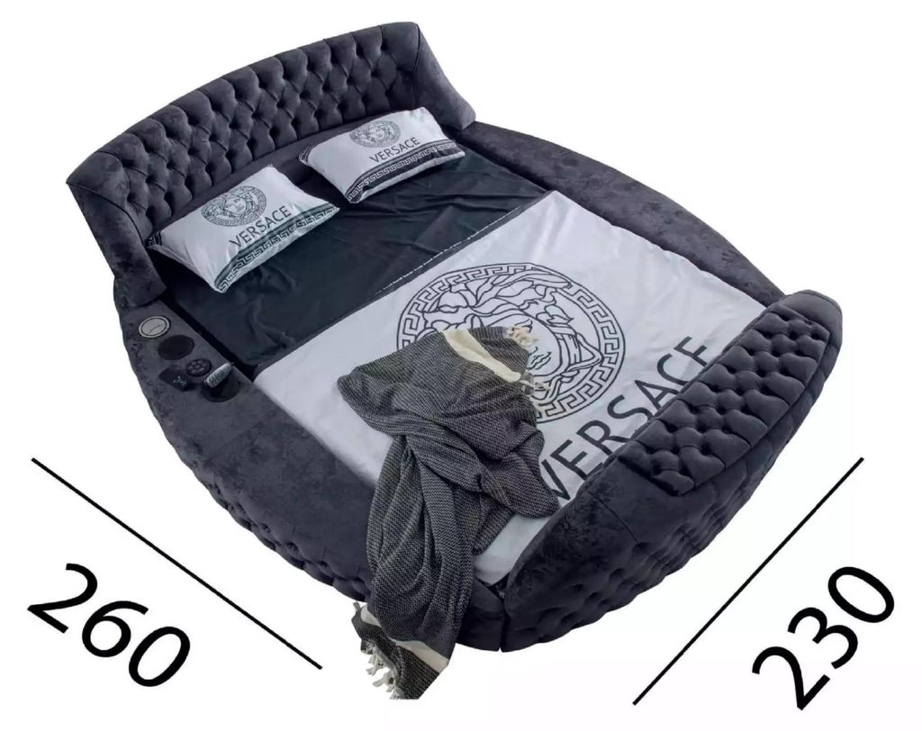 Rund Bett Chesterfield Betten mit TV Fernseher Lift Luxus Doppelbett 180x200