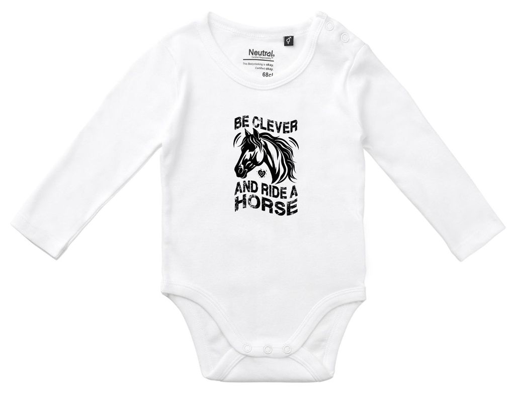 Huuraa Baby Body ride a horse Pferd 68 White Baumwolle Fairtrade Langarmbody Geschenkidee