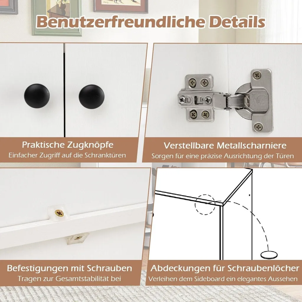 Buffet blanc anti-encombrement cuisine avec 2 portes et rayons réglables