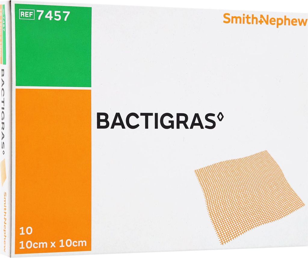 A product box for Bactigras antiseptic paraffin gauze.