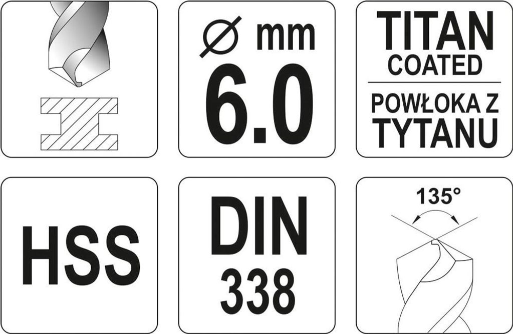 HSS-TiN METALLBOHRER BOHRER 6 MM YT-44654 YATO