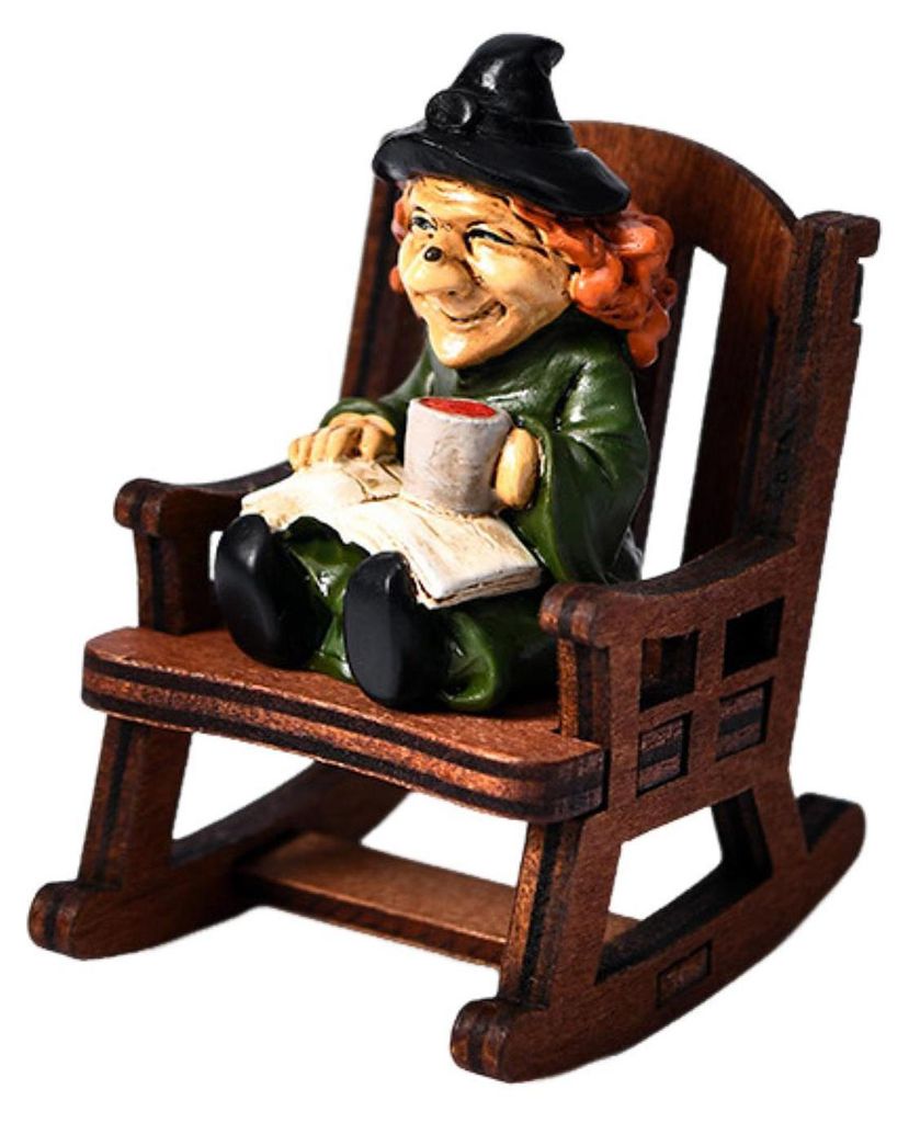 Halloween-Hexenfigur aus Kunstharz, Miniatur-Sensenmann-Statue, Hexengeist im Schaukelstuhl, gotische Dekoration für Schreibtisch oder Regal
