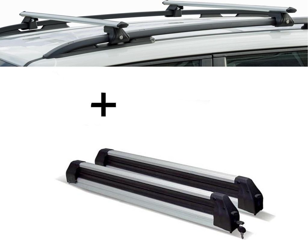 Relingträger CRV135 + Skiträger / Snowboardträger / Skihalter Silve Ice ausziehbar) kompatibel mit für Audi A6 Allroad (C7) ab 12