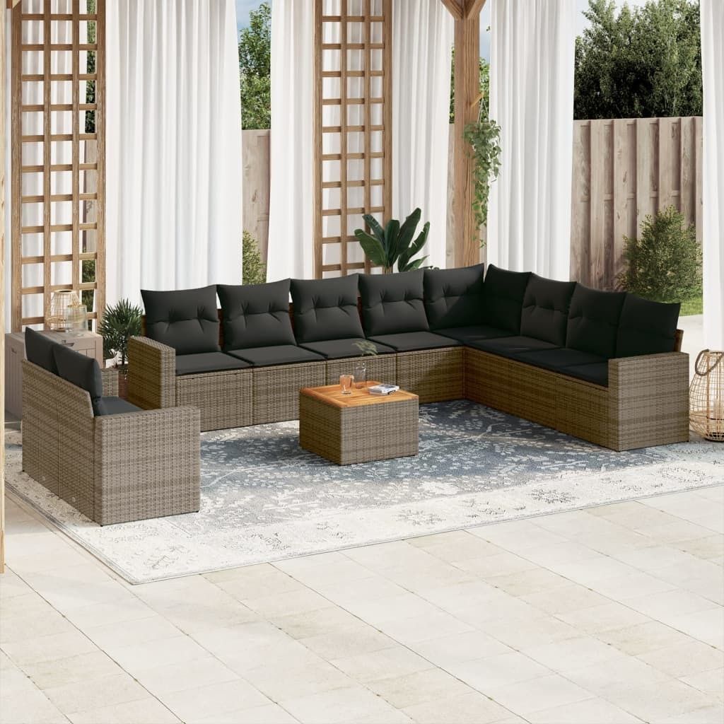 Maison Exclusive - 11-tlg. Garten-Sofagarnitur mit Kissen Grau Poly Rattan