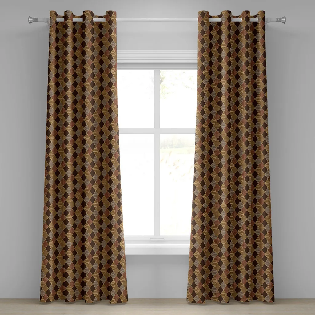 Tenda ABAKUHAUS 280x175 cm Marrone Giallo Rombi Patchwork Occhielli