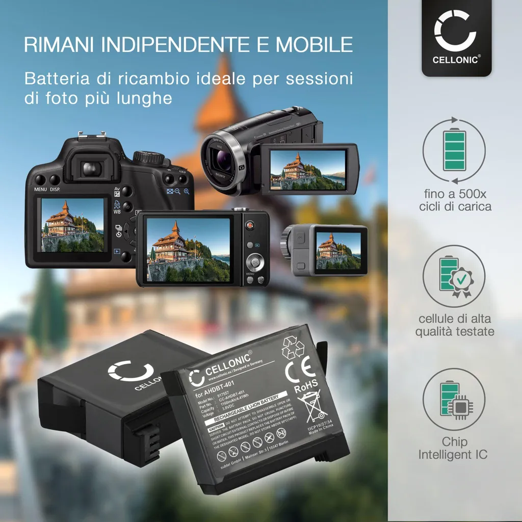 Offerta Kit 2 Batterie per GoPro Hero 4 Black Silver 1160mAh CELLONIC - 5