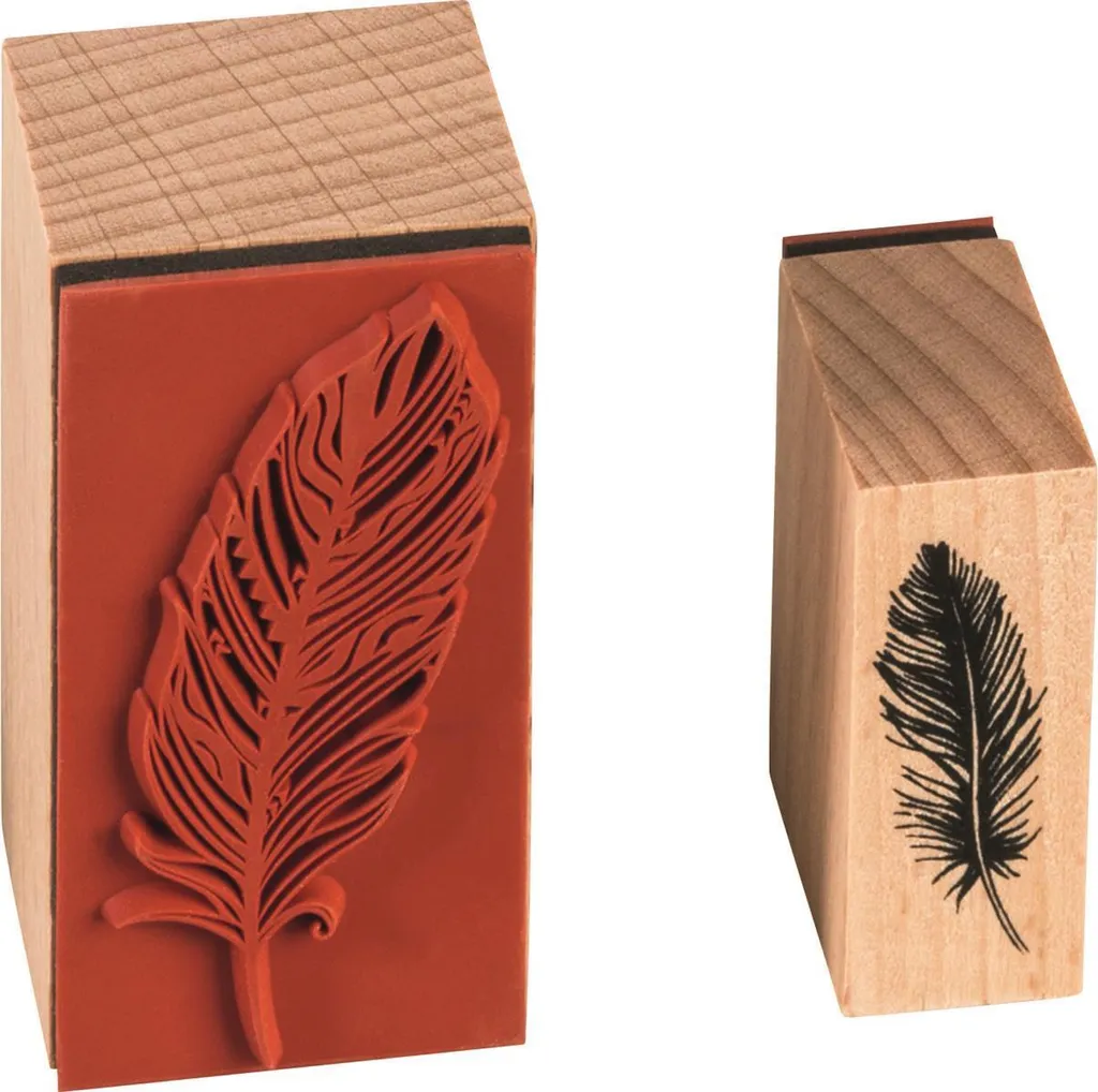 Set de 3 tampons bois plumes pour scrapbooking et carterie Heyda
