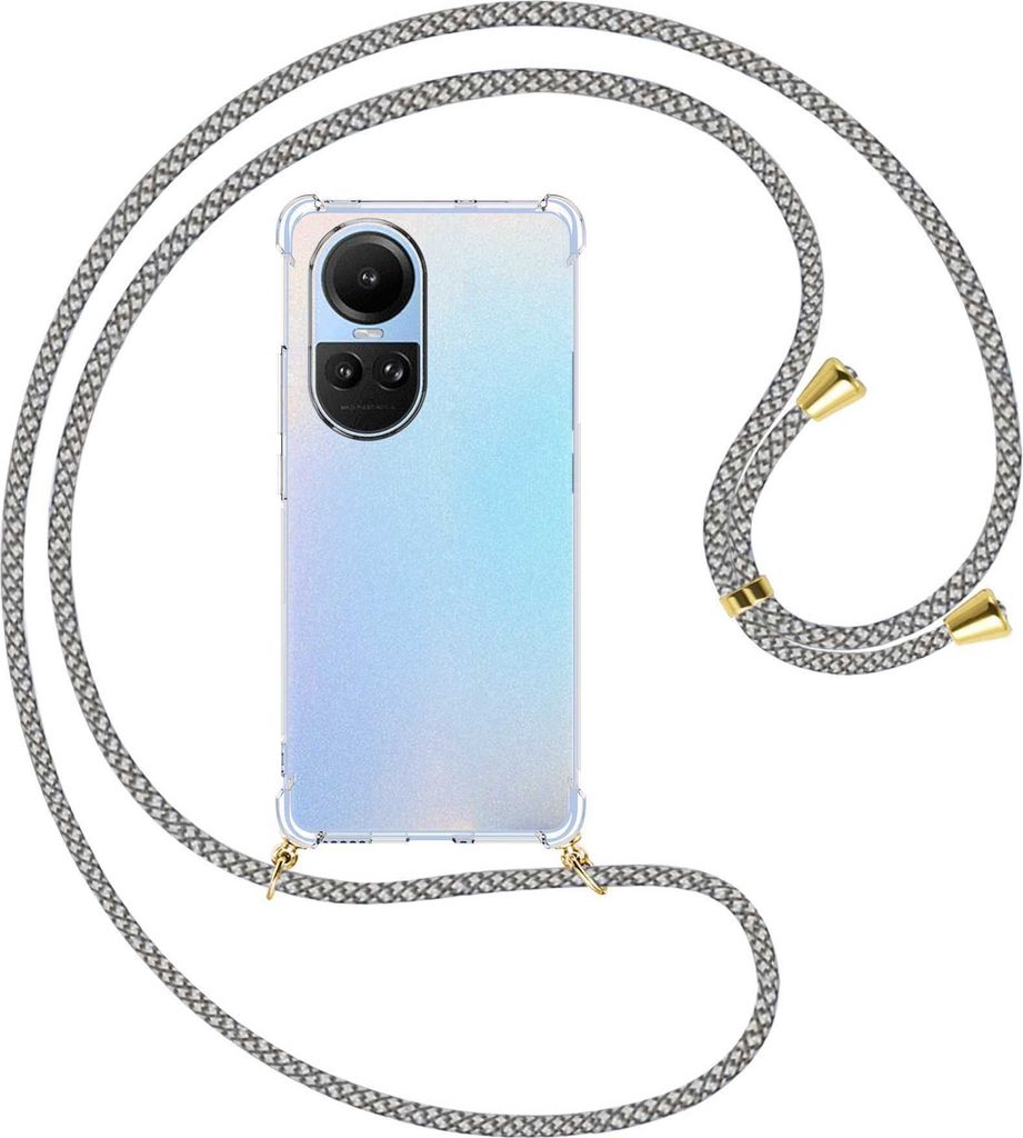 Handykette Backcover-Schutzhülle mit Band (Metall goldfarben) für Oppo Reno10 5G, Reno10 Pro 5G (6.7'') - weiß/grau kariert