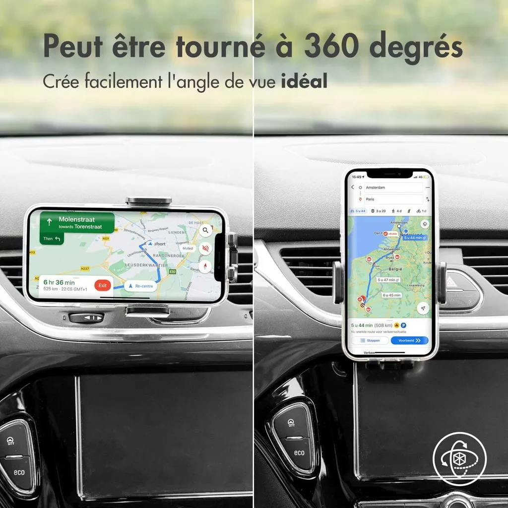 Chargeur Induction Voiture sur Grille d'Aération avec Support Noir