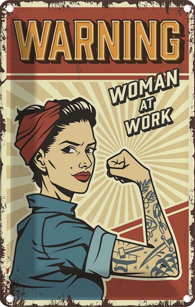 vianmo Blechschild 18x12 cm Pinup warning women at work Frau Pin Up