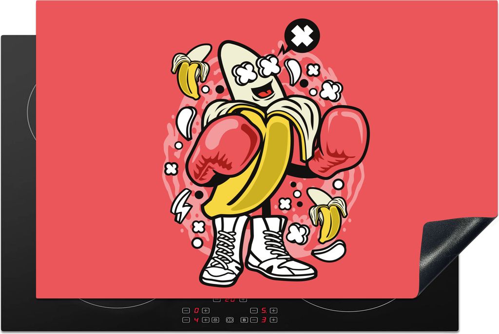 KitchenYeah Herdabdeckplatte Boxen - Banane - Jahrgang , 80x52cm, Küche Deko, Glaskeramikfeld Herdabdeckung, Abdeckplatte fùr Kochfeld