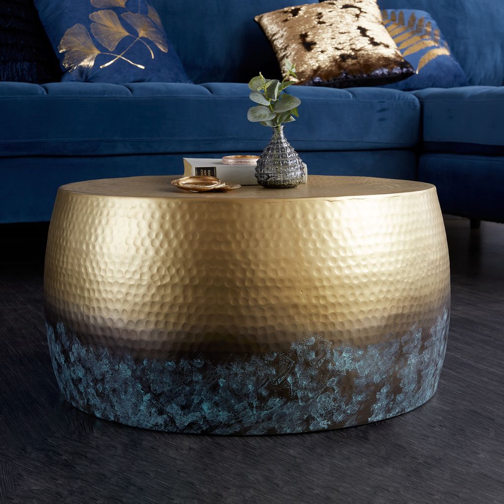 riess-ambiente Runder Couchtisch ORIENT III 60cm gold Metall mit Patina Hammerschlag Design Beistelltisch Tisch Wohnzimmertisch