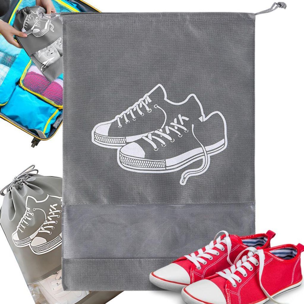 Schuhbeutel, Kleidersack, Reisetasche mit Kordelzug, grau