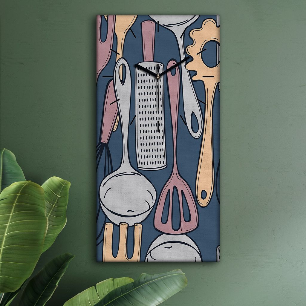 Wohnzimmer Leinwand Uhr Geräuschlos Küche 30x60 Küchenutensilien, Motive, Gemüse, schwarze Zeiger