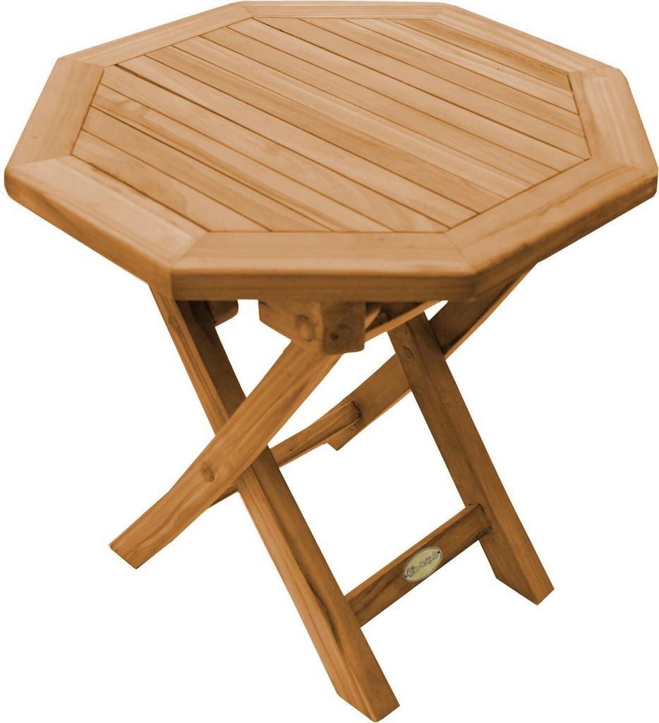 Teako Design Klapptisch Teakholz Sechseck 50cm – Massivholz Wetterfest, FLEGT-lizenziert, Klappbar, Ideal für Garten, Balkon & Terrasse