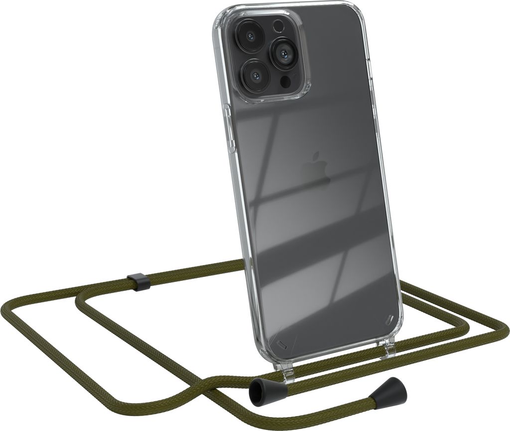 EAZY CASE Handykette kompatibel mit Apple iPhone 13 Pro Max, Handyhülle mit Umhängeband, Handykordel, Schutzhülle Clear, Band in Grün