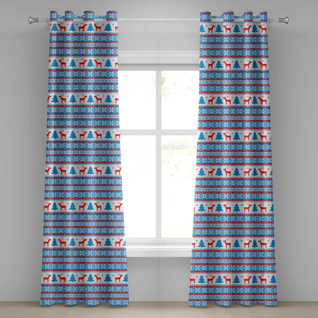 Décoration de fenêtre de Noël : Rideau à œillets Bleu et Rouge 280x225cm