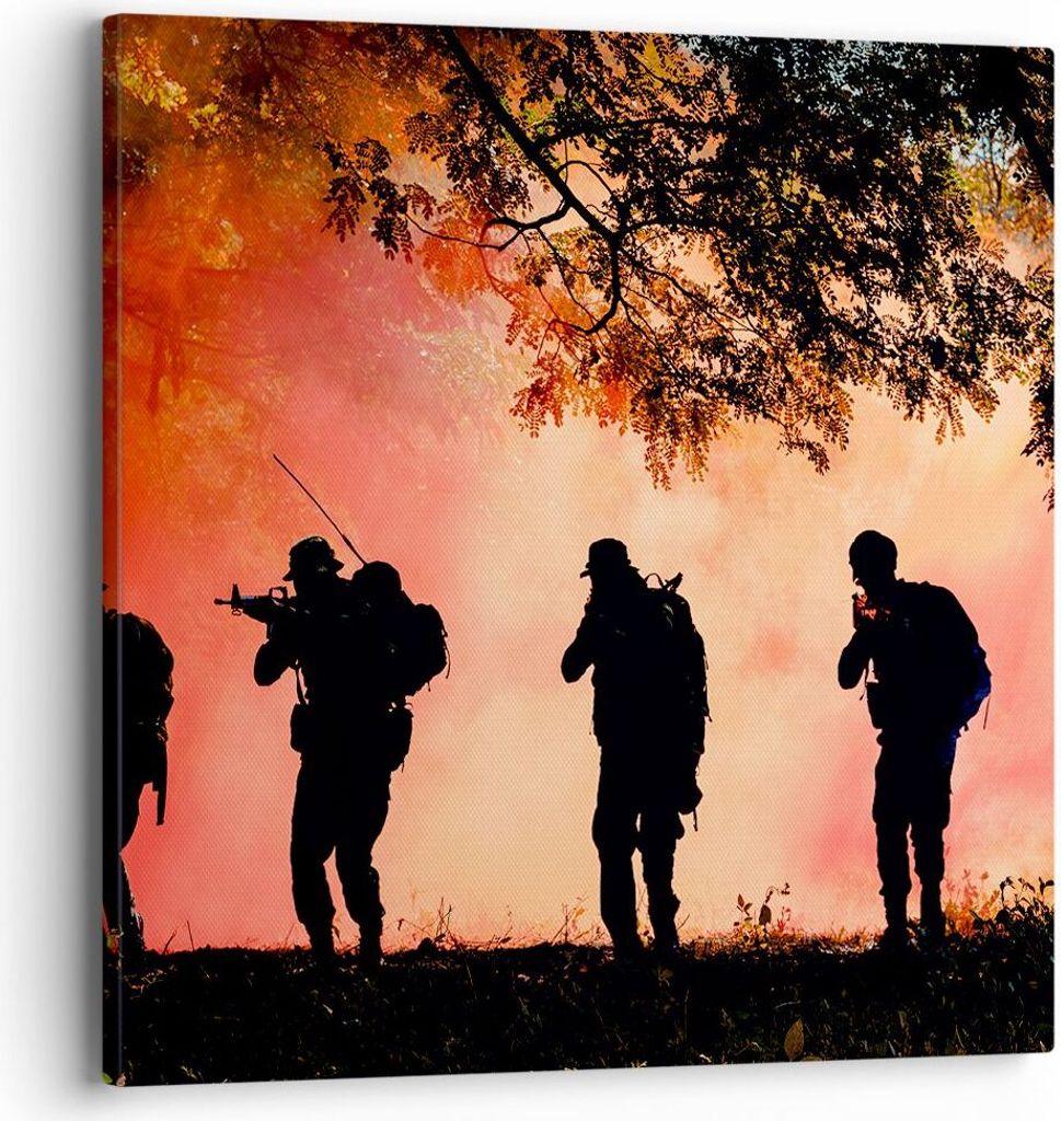 Bild auf Leinwand - Leinwandbild - Soldat Gewehr - 40x40cm - Wand Bild - Wanddeko - Wandbilder - Leinwanddruck - Bilder - Kunstdruck - Wanddekorati...