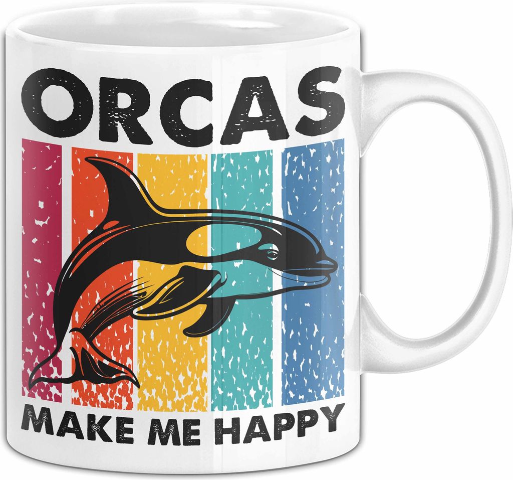 Orcas Tasse Geschenk Wale Wal Liebhaber Geschenkidee Retro Becher (Weiß)