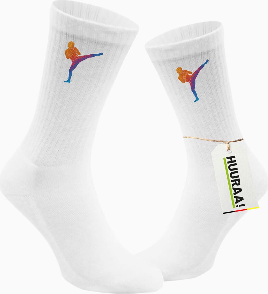 Huuraa Unisex Socken Kickboxen bunte Silhouette 37/41 White Baumwolle Tennissocken Geschenkidee