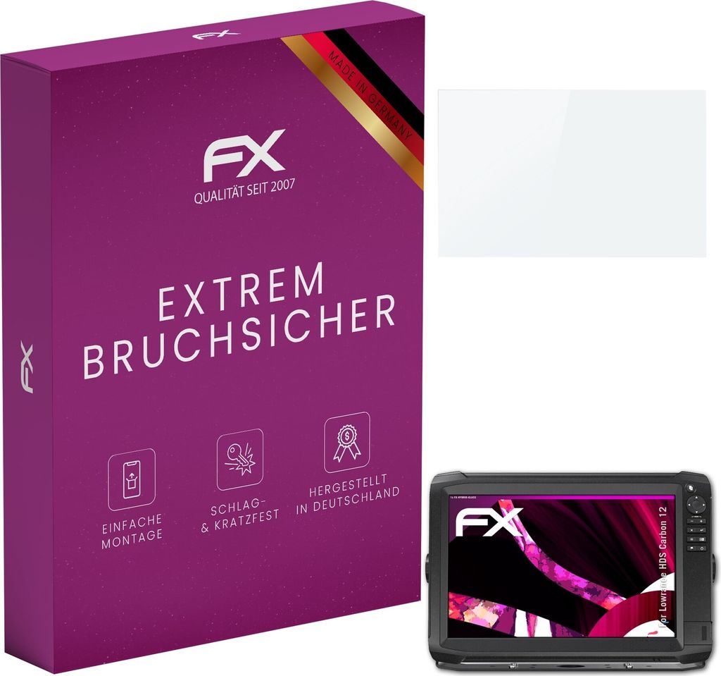 atFoliX FX-Hybrid-Glass Displayfolie kompatibel mit Lowrance HDS Carbon 12 Glasfolie