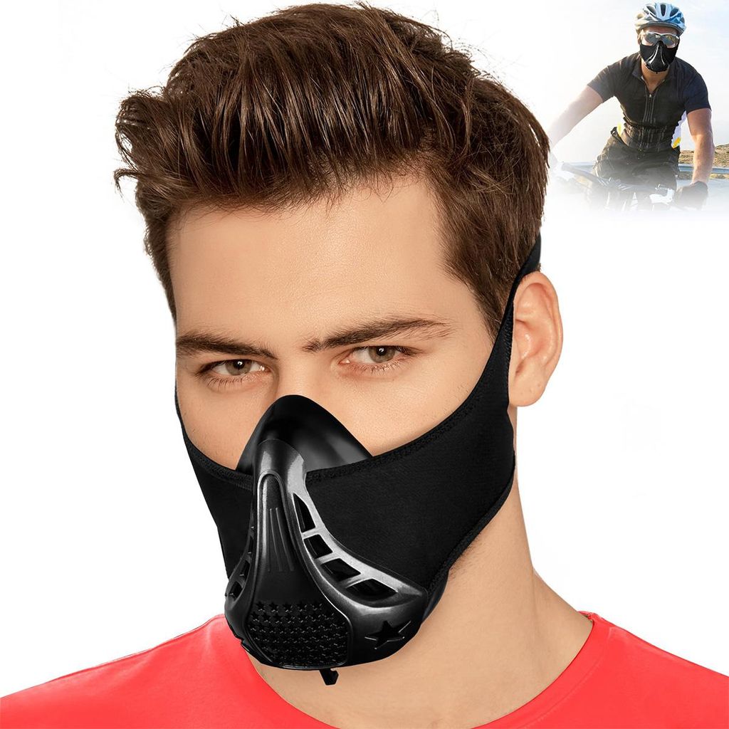 Trainingsmaske für Fitness, sportliche Ausdauertraining Maske, Anpassbare Maske für Lungenkapazität & Muskelkraft, Schwarz, Atemübung
