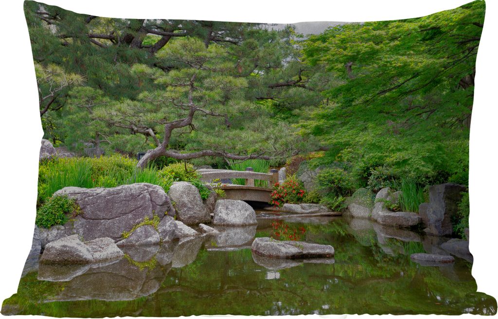 MuchoWow Outdoor Kissen - Japanisch - Natur - Wasser - Steine - Bäume - 50x30 cm - Wetterfest - Lounge Kissen - Sofa kissen - Wohnzimmer Dekoration