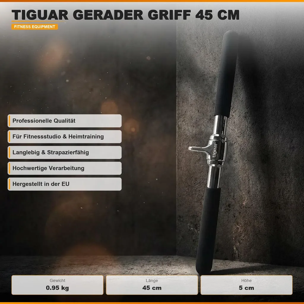 Poignée rotative 45 cm en acier chromé avec grip antidérapant biceps
