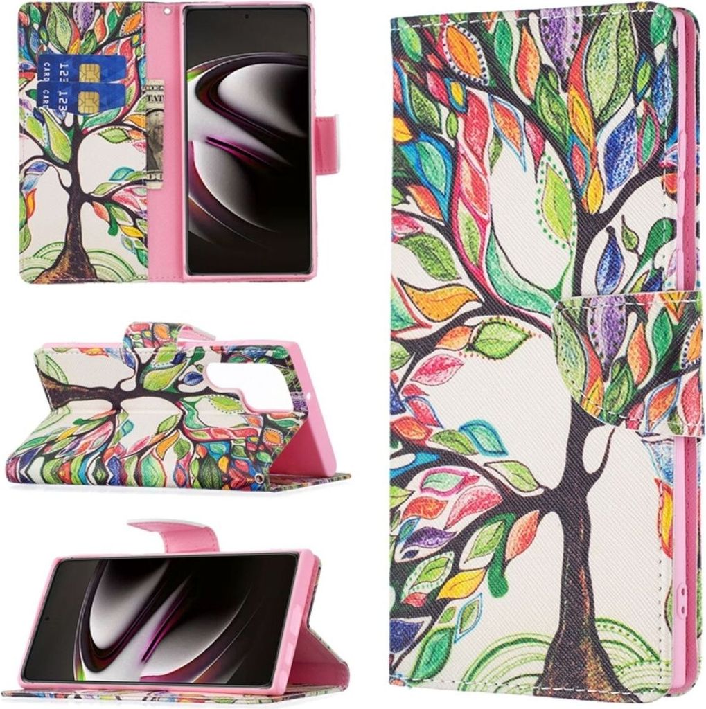 König Design Hülle kompatibel mit Samsung Galaxy S22 Ultra 5G Kunstleder Handyhülle - Handy Case Baumleben