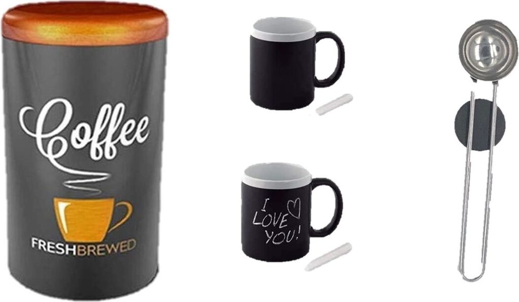 Kaffeedose Luftdicht mit Magnet Löffel, Vorratsdose für Kaffeebohnen oder Kaffeepulver, Tee, Nüsse, Kakao perfekt aufzubewahren plus 2 beschrift...