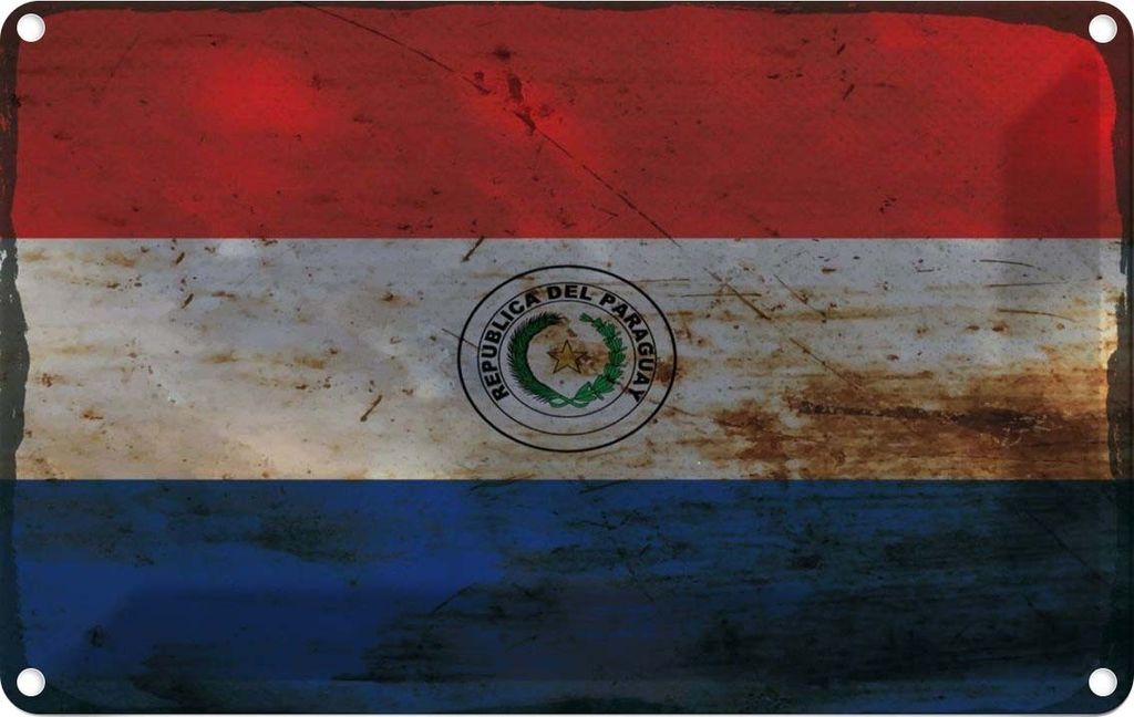 vianmo Blechschild 12x18 cm Paraguay Rost Flagge Fahne Wappen