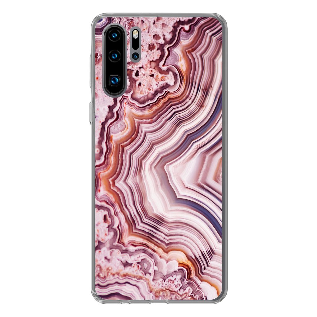 MuchoWow Handyhülle Schutzhülle Hülle für Huawei P30 Pro Naturstein - Rosa - Luxus Silikon Softcase Handy Hülle - Schutzdeckel