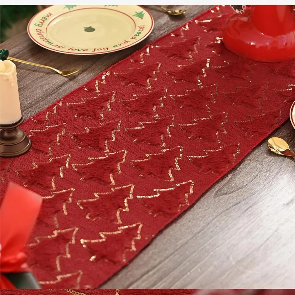 Runner Da Tavola Natale In Cotone E Lino, 180x35 Cm, Rosso - Centrotavola Natalizio