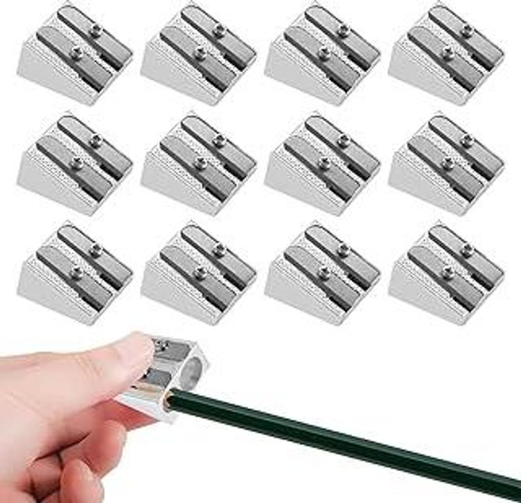 Keyxer Anspitzer mit Doppellöchern, aus Aluminiumlegierung, Mini-Format, Metall, für Schulbleistifte, für Kinder und Erwachsene, 12 Stück