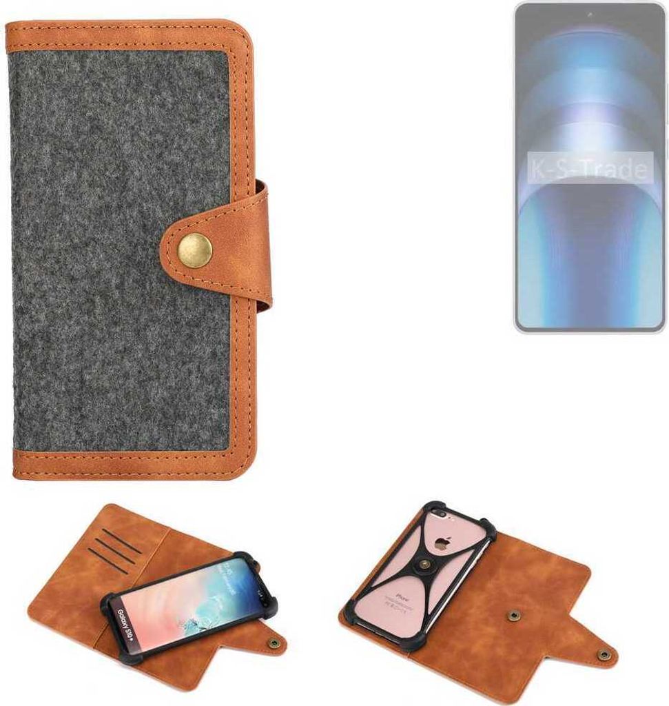 K-S-Trade Schutzhülle Handyhülle kompatibel mit Vivo iQOO Neo9 Pro Global Filz Hülle Kunst-Leder dunkelgrau braun (1x)