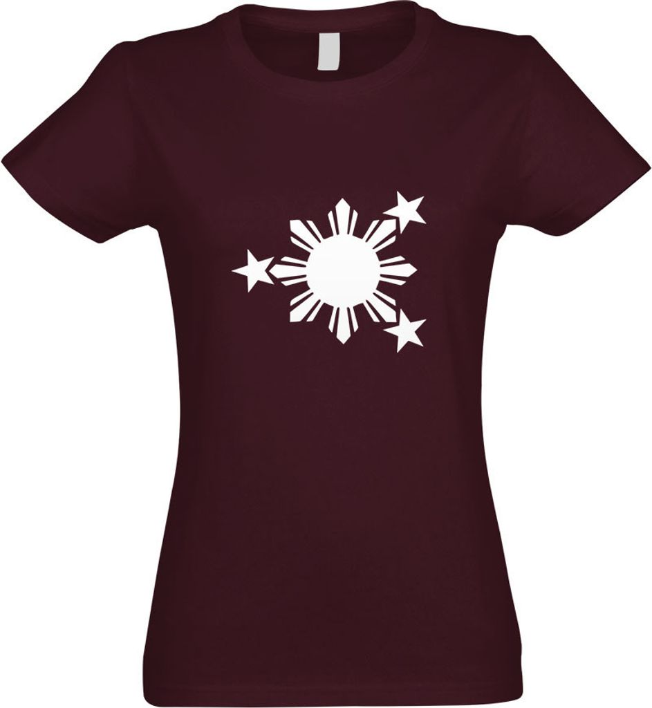 Kiwistar - T-Shirt tailliert - Damen - Burgund - Flagge der Philippinen - mit Motiv Bedruckt - Funshirt Design - Sport - Freizeit - Damen - L