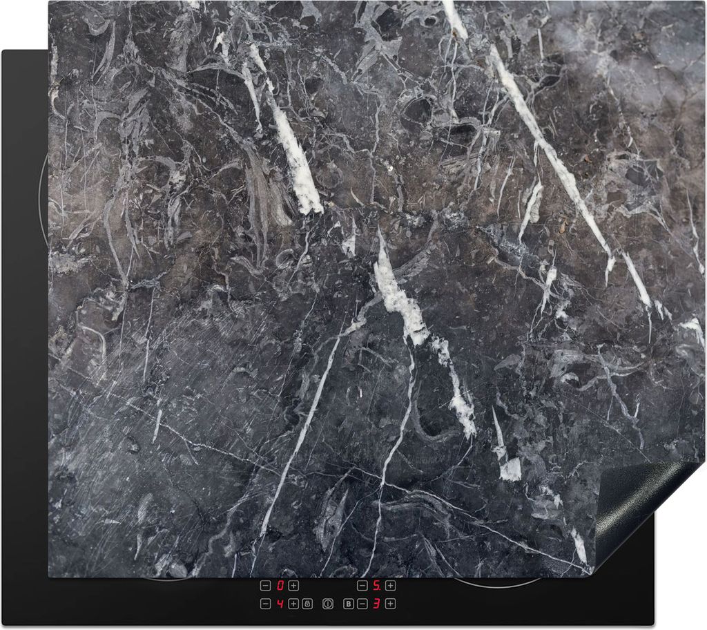 KitchenYeah Herdabdeckplatte Marmor - Grau - Weiß , 59x51cm, Küche Deko, Ceranfeld Herdabdeckung, Abdeckplatte fùr Kochfeld