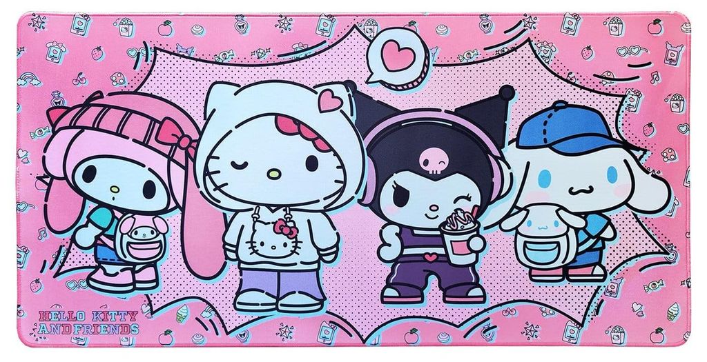 Sanrio Roze en Zwarte Party Serie XXL Muismat met Hello Productafbeelding 