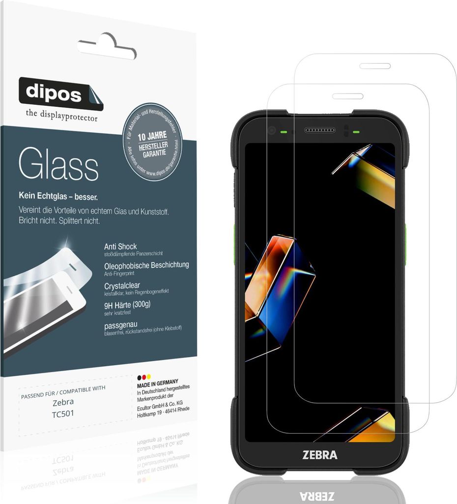 2x Schutzfolie für Zebra TC501 - Anti-Shock 9H Folie dipos Glass Kunststoffglas