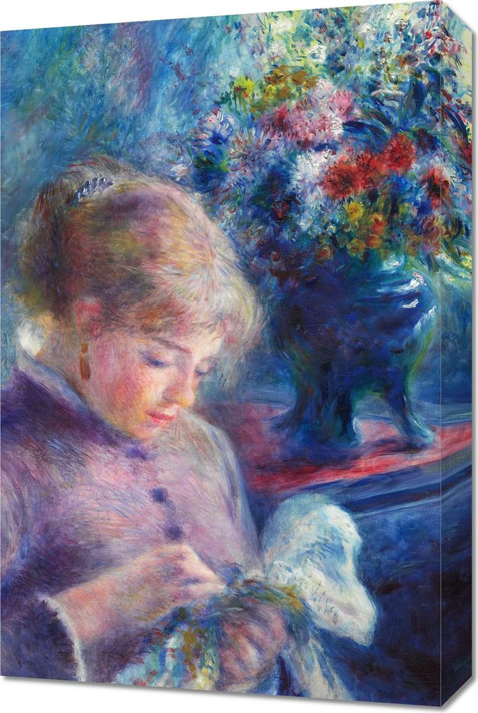 Bild 40x60cm Junge Frau beim Nähen, Pierre-Auguste Renoir für das Wohnzimmer