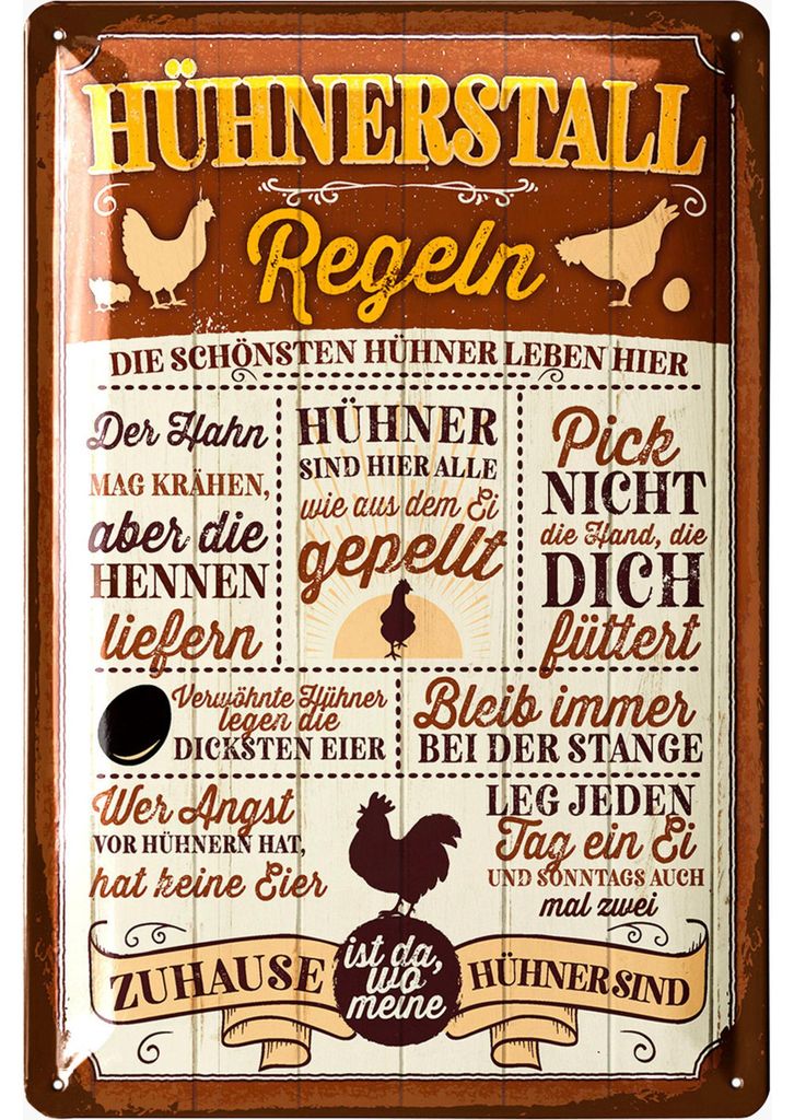 LANOLU Retro Blechschild Hühnerstall-Regeln, Hühner Schild, Produktbild 