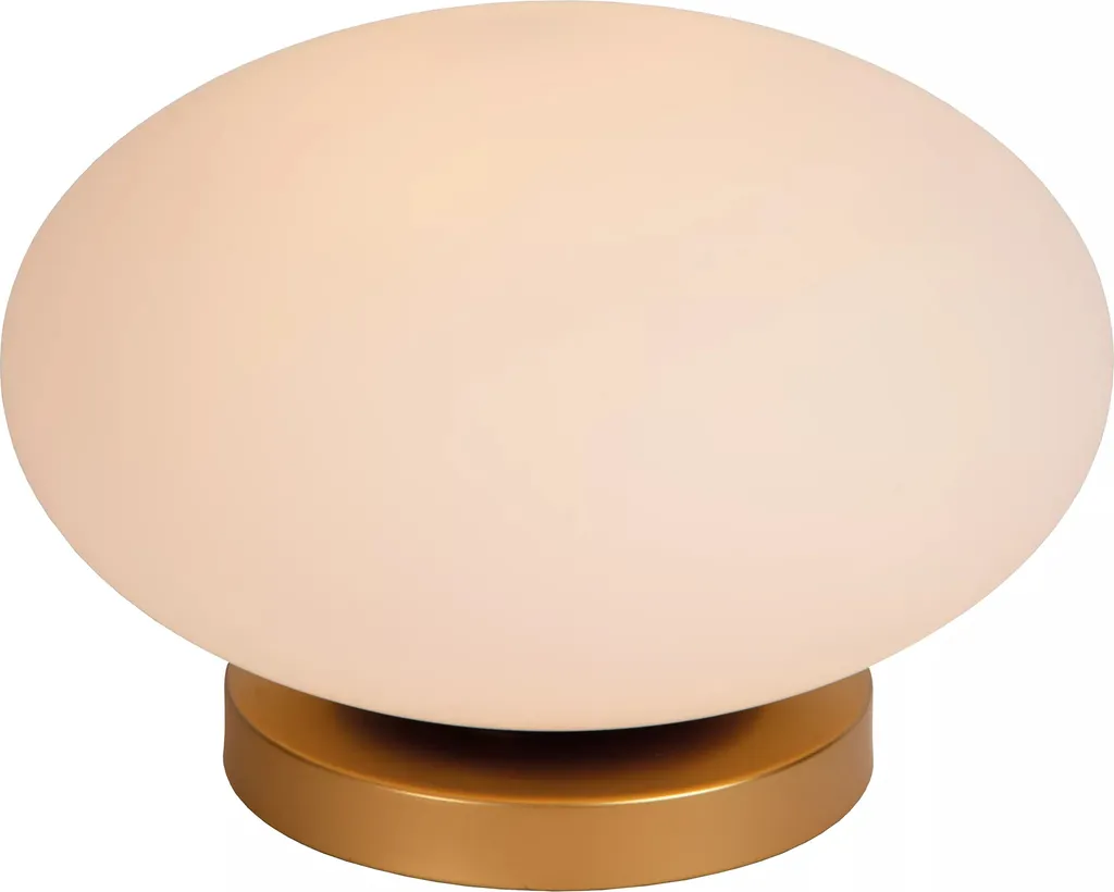 Lampe de table dorée Elysee Lucide avec abat-jour ovale en verre blanc E27